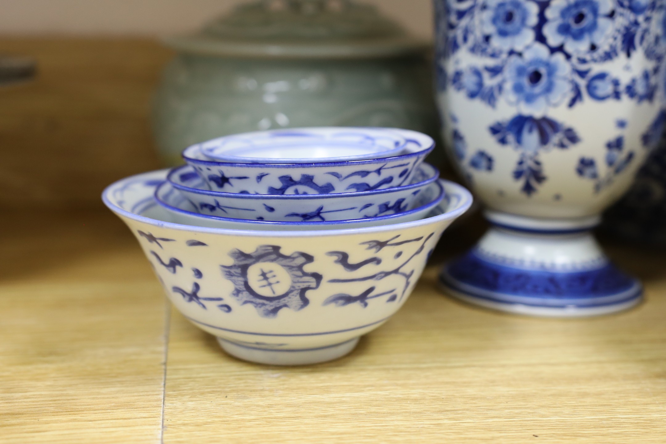 A Chinese celadon bowl and cover and tableware